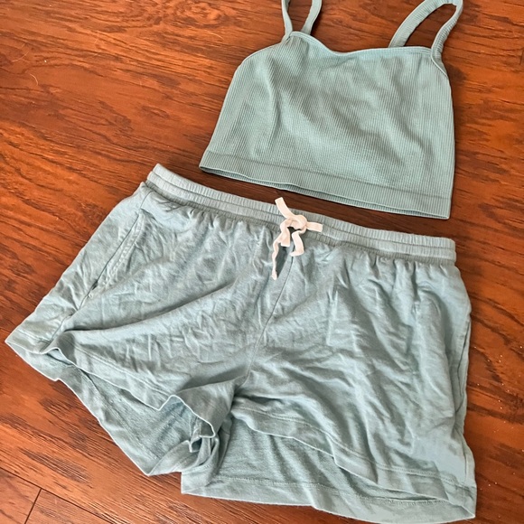 Teal Blue Colsie 3 Piece Matching Set - Bralette, Shorts, Pants - Picture 7 of 9